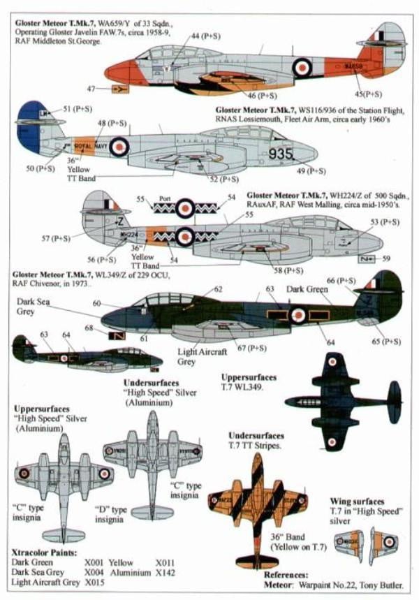 Xtradecal X48046 1/48 Gloster Meteor F.4 and Gloster Meteor T.7 Model Decals - SGS Model Store