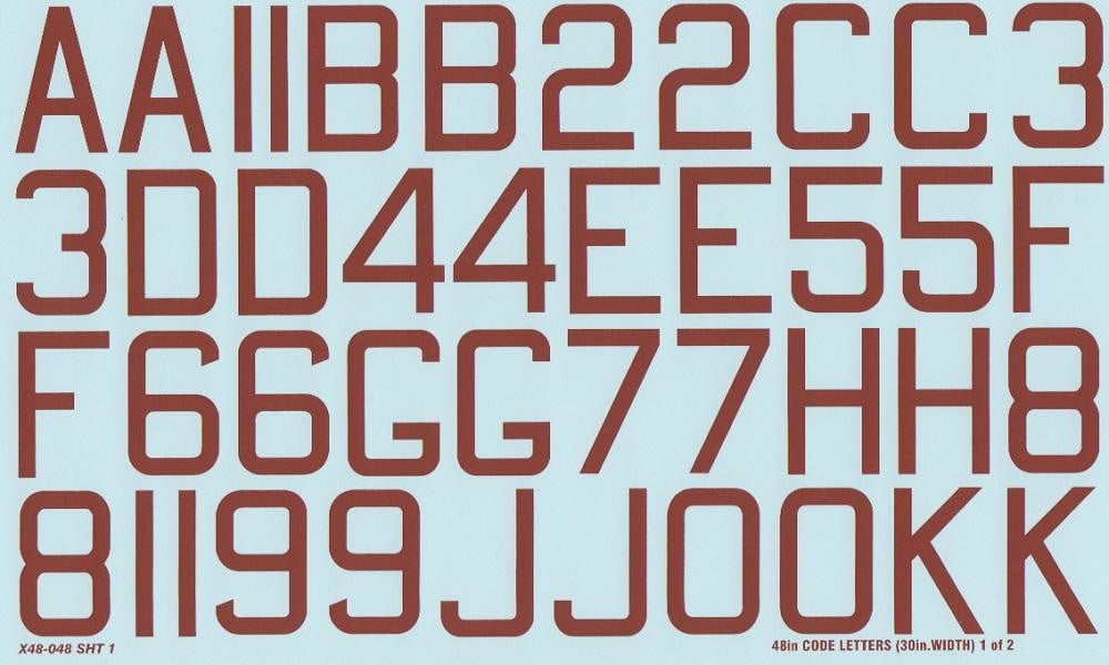 Xtradecal X48048 1/48 RAF WWII 48" x 30" bomber code letters numbers red Decals - SGS Model Store