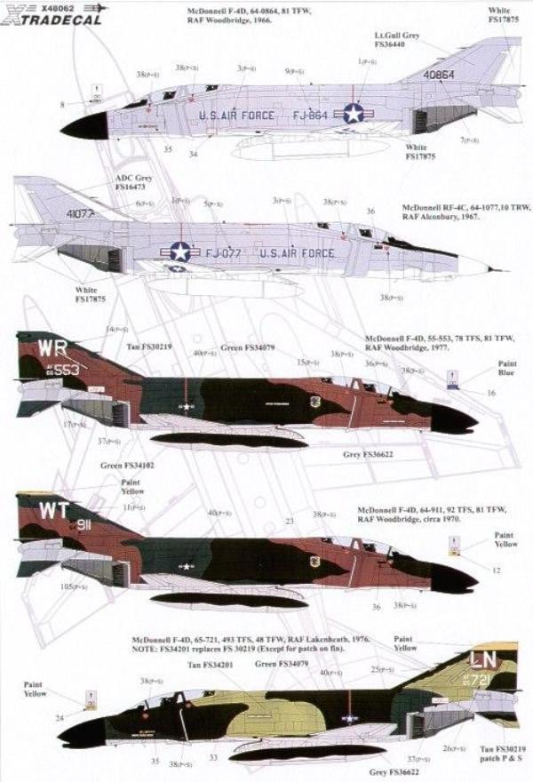 Xtradecal X48062 1/48 USAFE F-4D and RF-4C Phantoms in England Pt 1 Model Decals - SGS Model Store