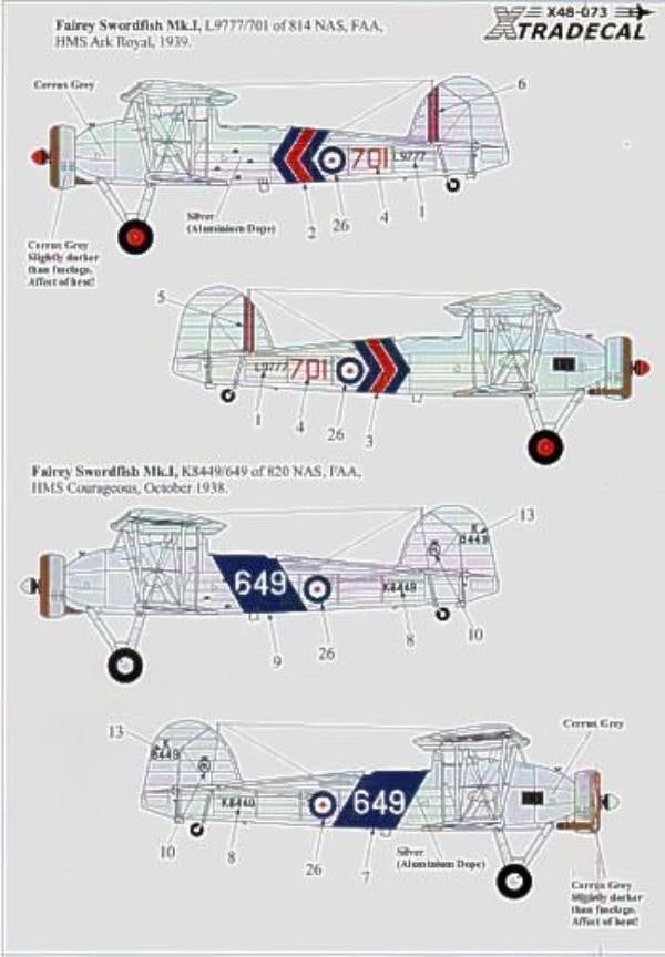 Xtradecal X48073 1/48 Fleet Air Arm Fairey Swordfish Mk.I 1938-39 Model Decals - SGS Model Store