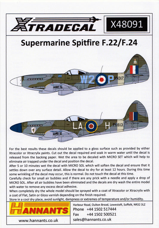 Xtradecal X48091 1/48 Supermarine Spitfire F.22 Decals