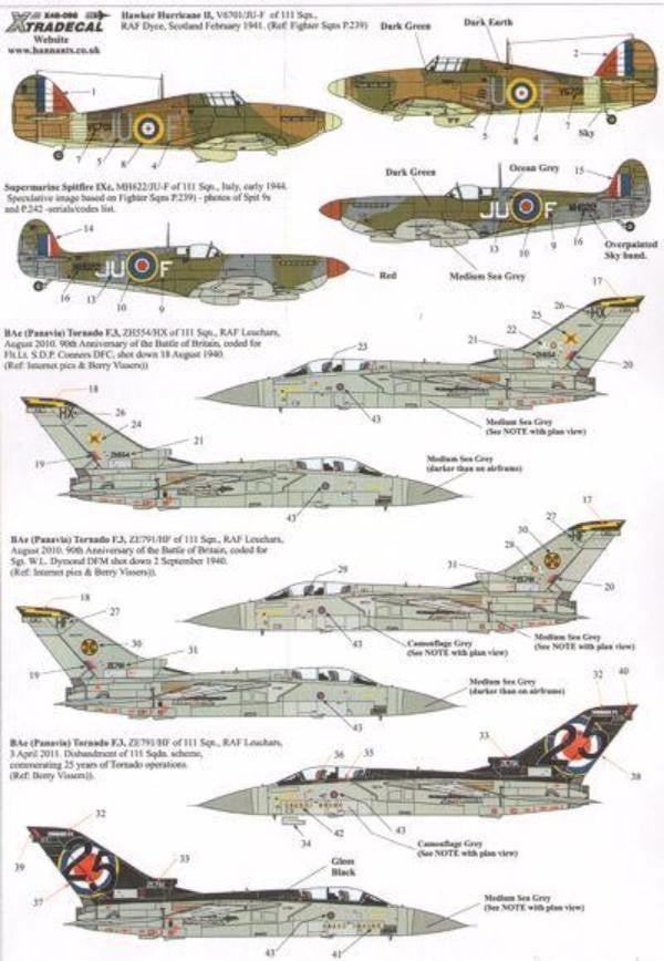 Xtradecal X48096 1/48 RAF 111 Squadron History Part 1 Model Decals - SGS Model Store