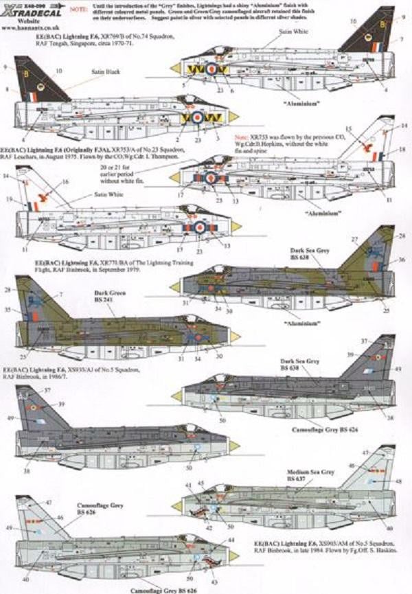 Xtradecal X48099 1/48 BAe/EE Lightning F.3A and F.6 Model Decals - SGS Model Store