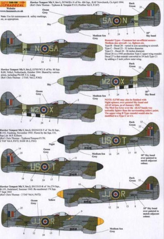 Xtradecal X48100 1/48 Hawker Tempest Mk. V Model Decals - SGS Model Store