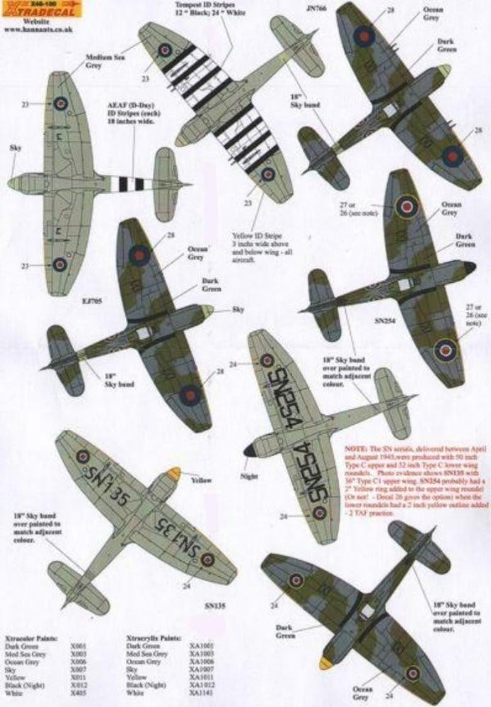 Xtradecal X48100 1/48 Hawker Tempest Mk. V Model Decals - SGS Model Store