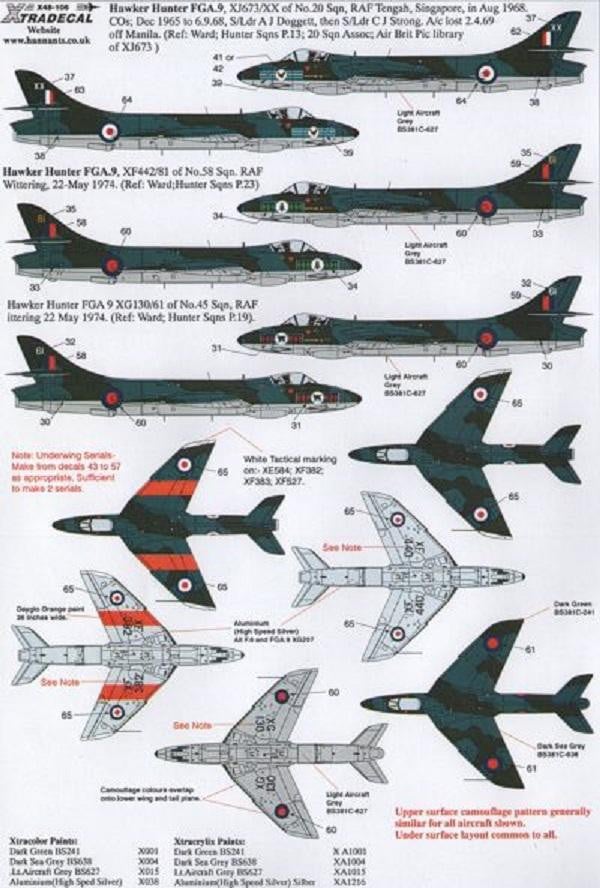 Xtradecal X48105 1/48 Hawker Hunter F.6 and FGA.9 Model Decals - SGS Model Store