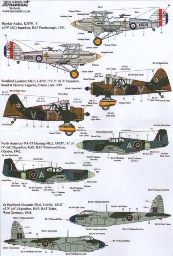 Xtradecal X48106 1/48 RFC/RAF 100 Years of 4 Squadron Pt 1 Model Decals - SGS Model Store