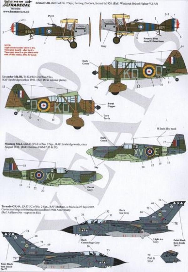 Xtradecal X48109 1/48 RFC/RAF 100 Years of Shiny 2 Squadron Model Decals - SGS Model Store