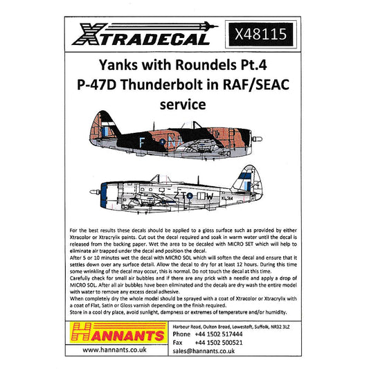 Xtradecal X48115 Yanks with Roundels Part 4 P-47D Thunderbolt 1/48
