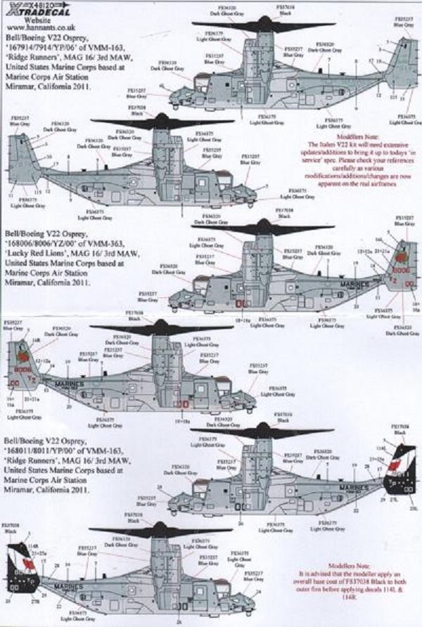 Xtradecal X48120 1/48 Bell-Boeing V-22 Osprey Part 2 Model Decals - SGS Model Store