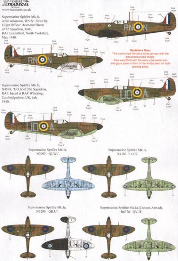 Xtradecal X48143 1/48 Spitfire Mk.Ia Battle of Britain 1940 Pt.1 Model Decals - SGS Model Store