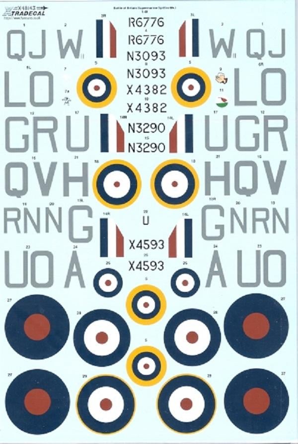 Xtradecal X48143 1/48 Spitfire Mk.Ia Battle of Britain 1940 Pt.1 Model Decals - SGS Model Store