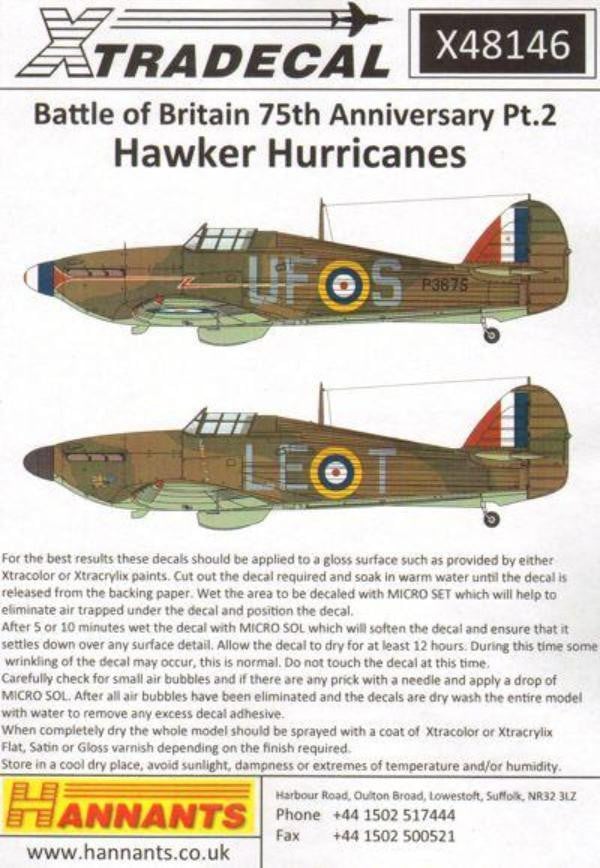 Xtradecal X48146 1/48 Hurricane Mk.I Battle of Britain 1940 Pt.2 Model Decals - SGS Model Store