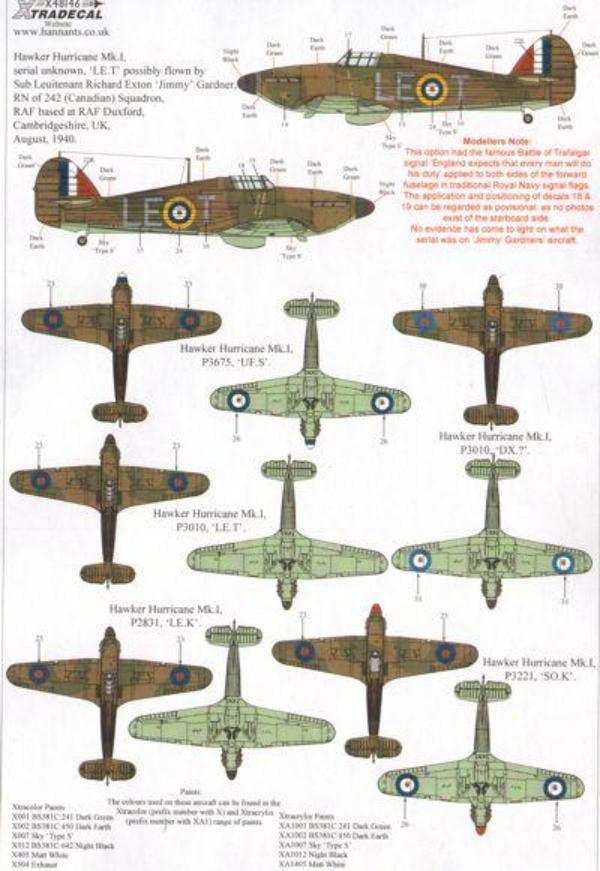 Xtradecal X48146 1/48 Hurricane Mk.I Battle of Britain 1940 Pt.2 Model Decals - SGS Model Store