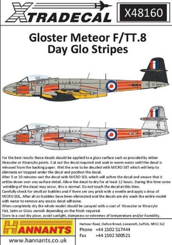 Xtradecal X48160 1/48 Gloster Meteor F/TT.8 Day Glo Stripes Model Decals - SGS Model Store