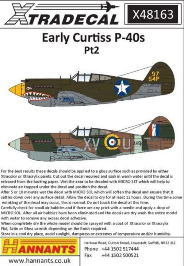 Xtradecal X48163 1/48 Curtiss P-40B Tomahawk Pt 2 Model Decals - SGS Model Store