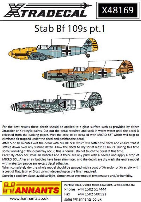 Xtradecal X48169 1/48 Messerschmitt Bf-109 Stab Pt.1 Decals