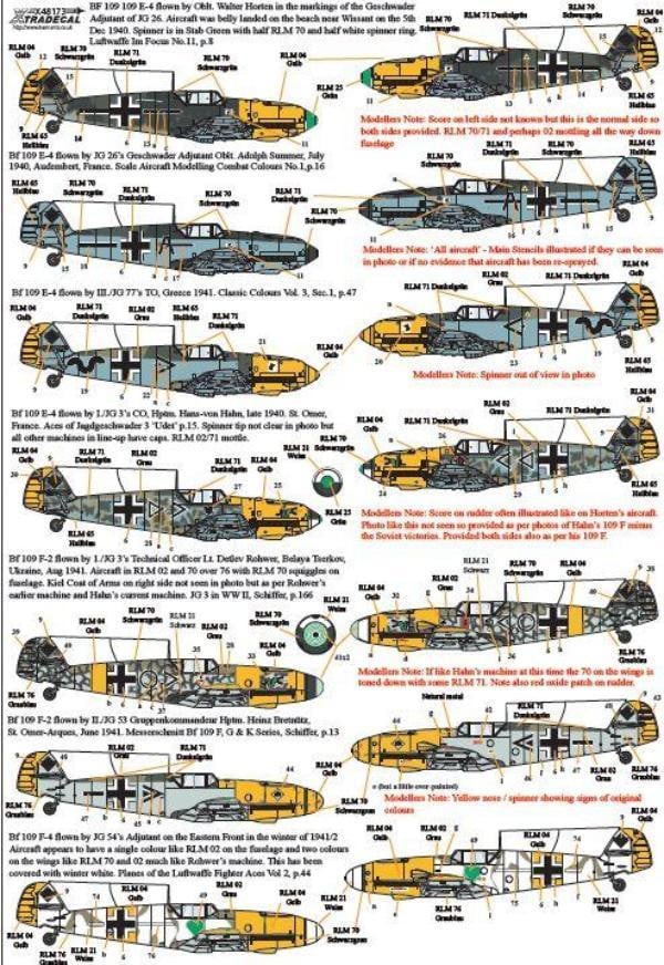 Xtradecal X48173 1/48 Messerschmitt Bf-109 Stab markings Pt 2 Model Decals - SGS Model Store