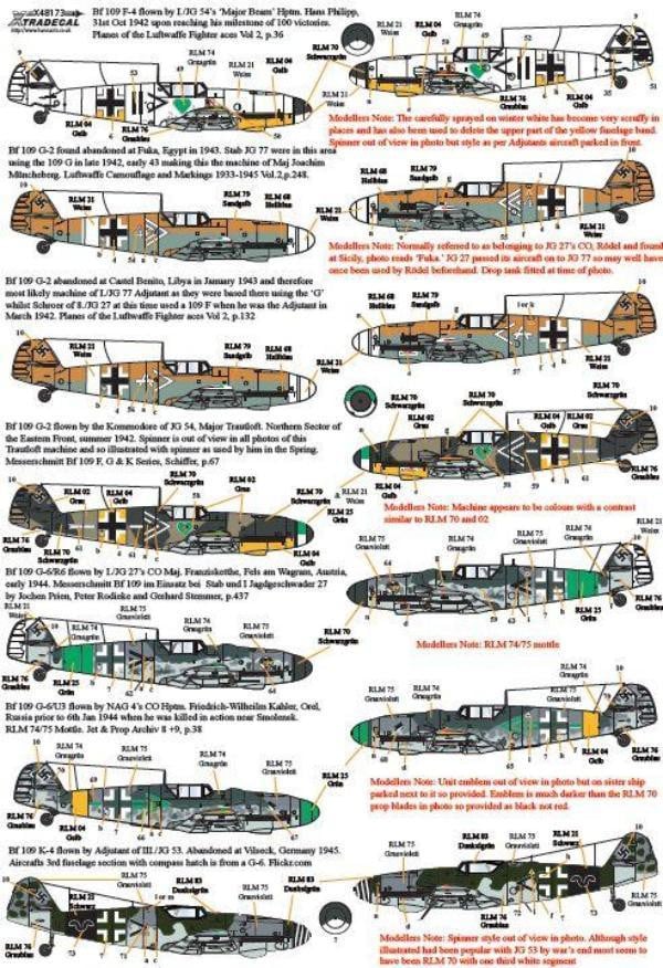 Xtradecal X48173 1/48 Messerschmitt Bf-109 Stab markings Pt 2 Model Decals - SGS Model Store