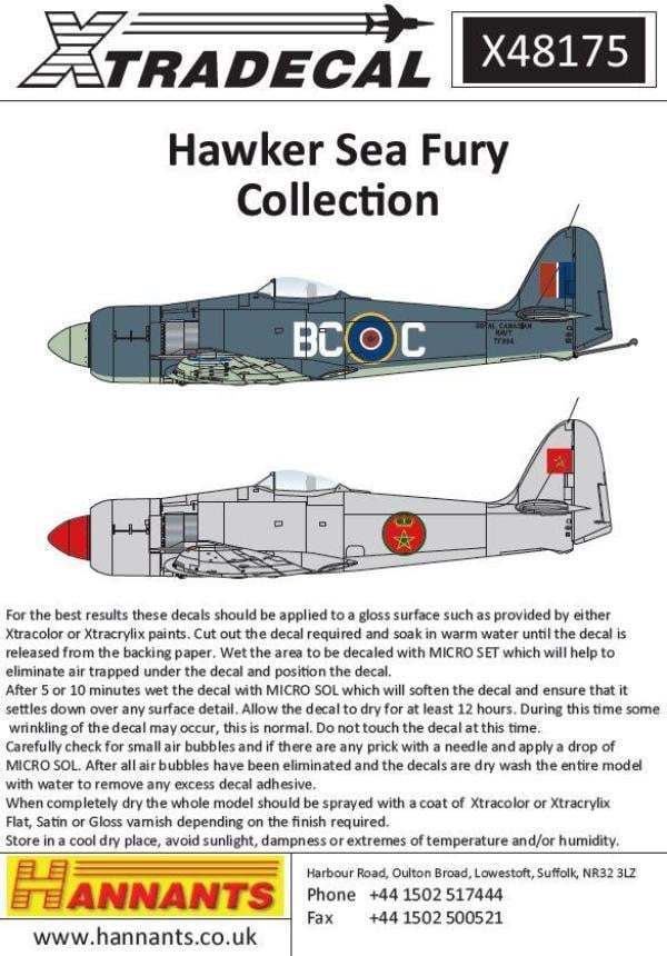 Xtradecal X48175 1/48 Hawker Sea Fury Collection Model Decals - SGS Model Store