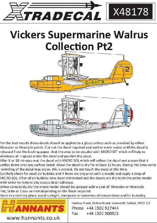 Xtradecal X48178 1/48 Vickers Supermarine Walrus Collection Pt2 Model Decals - SGS Model Store