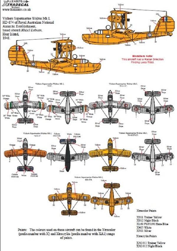 Xtradecal X48178 1/48 Vickers Supermarine Walrus Collection Pt2 Model Decals - SGS Model Store