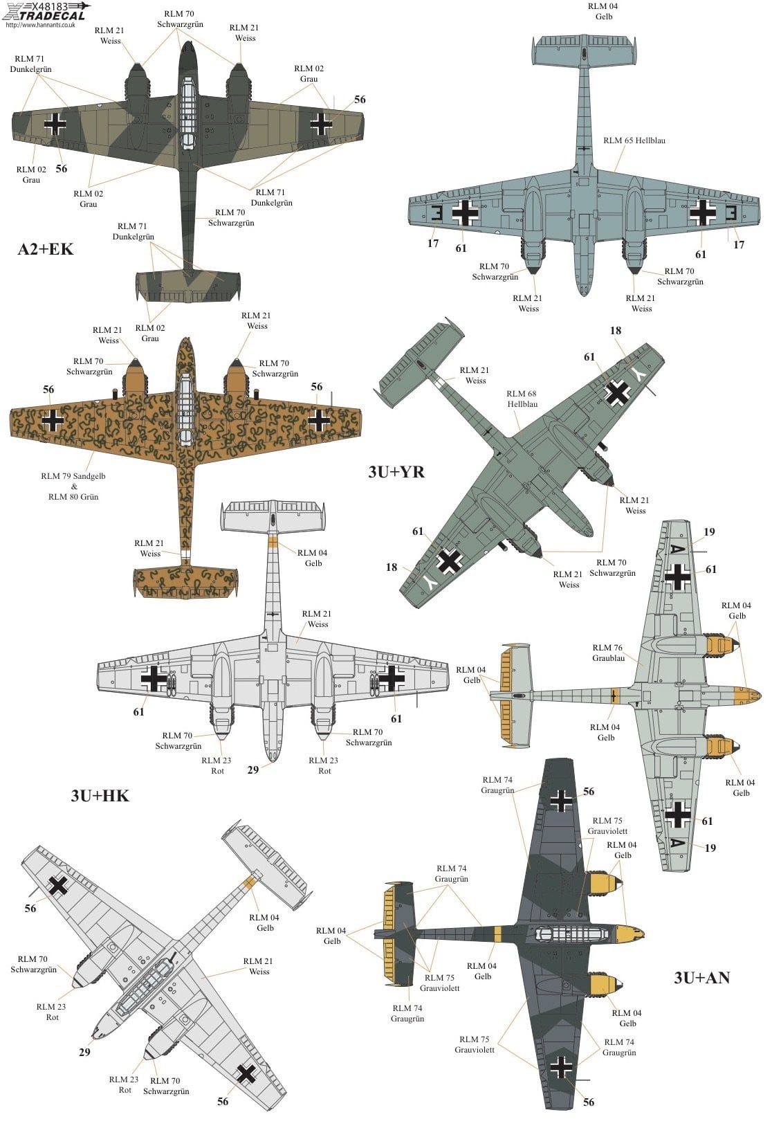 Xtradecal X48183 1/48 Messerschmitt Bf-110 C,D,E,F,G Model Decals - SGS Model Store