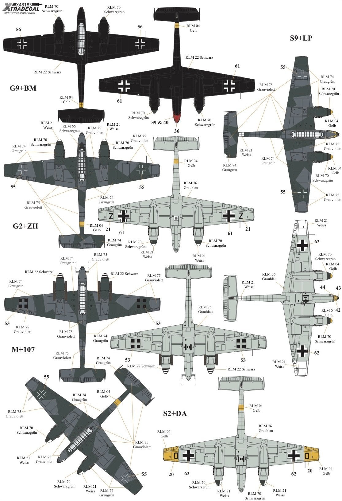 Xtradecal X48183 1/48 Messerschmitt Bf-110 C,D,E,F,G Model Decals - SGS Model Store