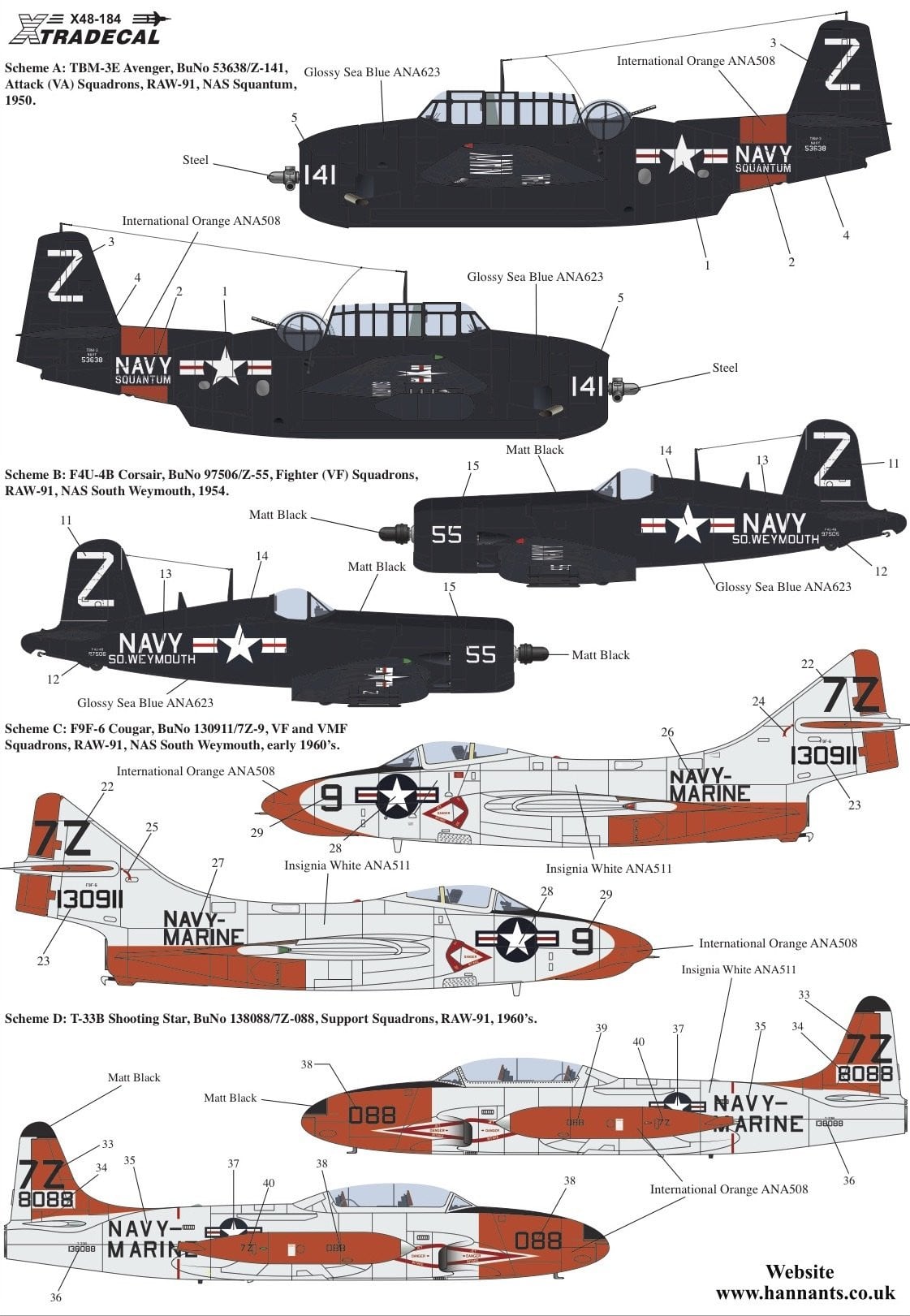 Xtradecal X48184 1/48 U.S. Navy Reserve Air Wing 91 Model Decals - SGS Model Store