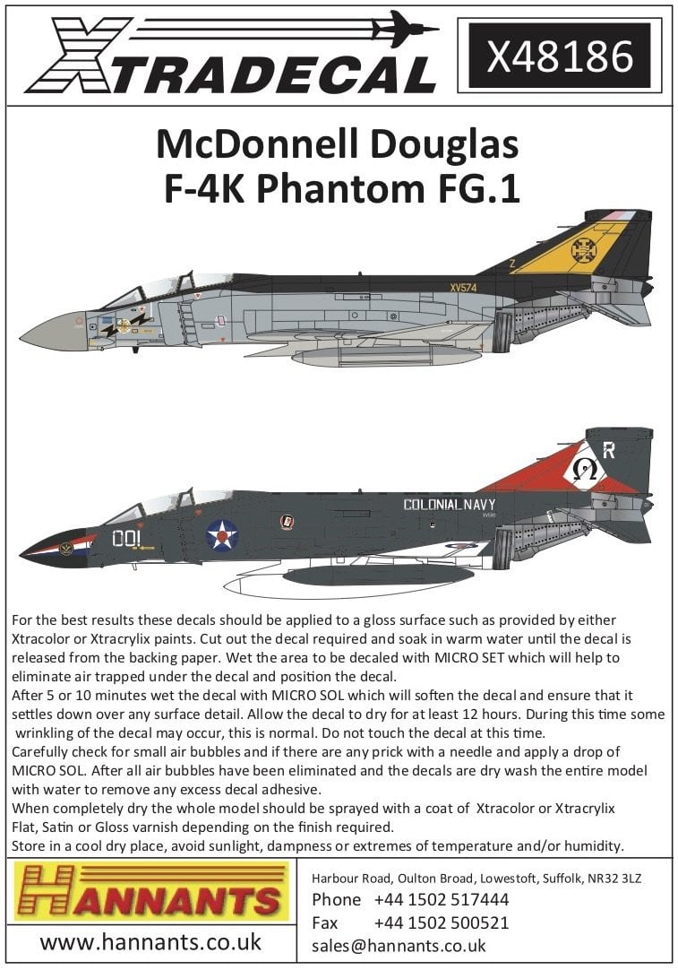 Xtradecal X48186 1/48 McDonnell-Douglas F-4K Phantom FG.1 Model Decals - SGS Model Store