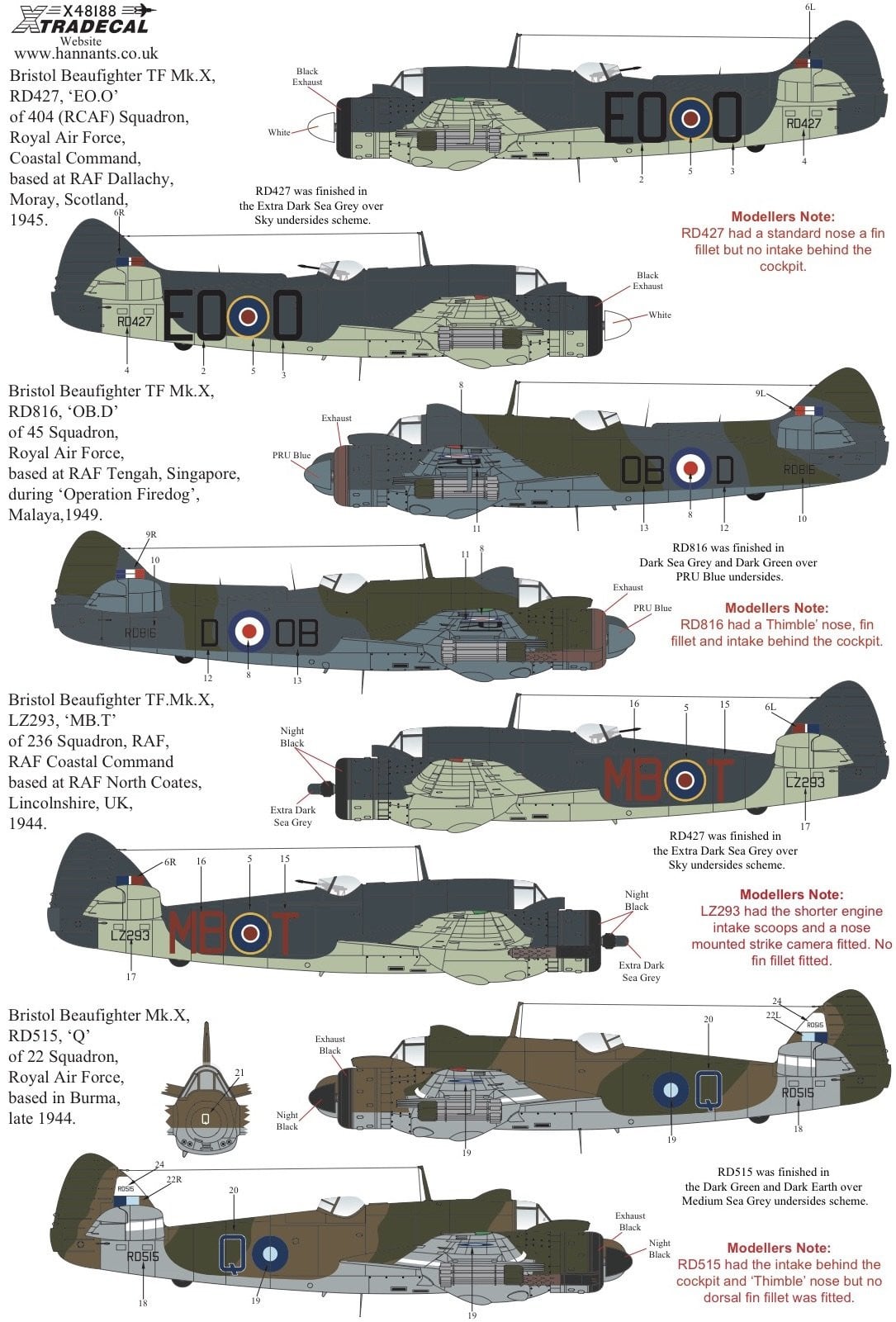 Xtradecal X48188 1/48 Bristol Beaufighter TF. Mk.X Model Decals - SGS Model Store