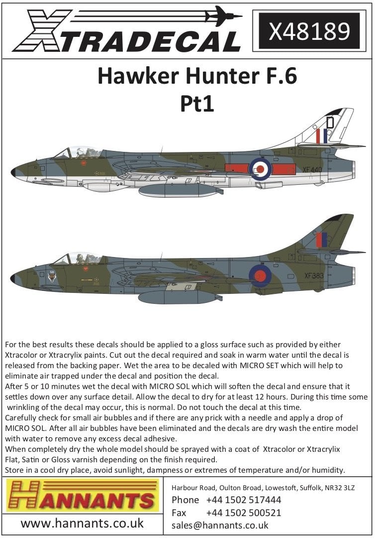 Xtradecal X48189 1/48 Hawker Hunter F Mk.6 Model Decals - SGS Model Store