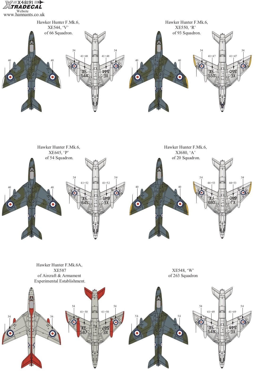Xtradecal X48191 1/48 Hawker Hunter Mk.6 Pt 2 Model Decals - SGS Model Store