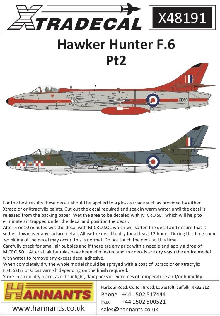 Xtradecal X48191 1/48 Hawker Hunter Mk.6 Pt 2 Model Decals - SGS Model Store