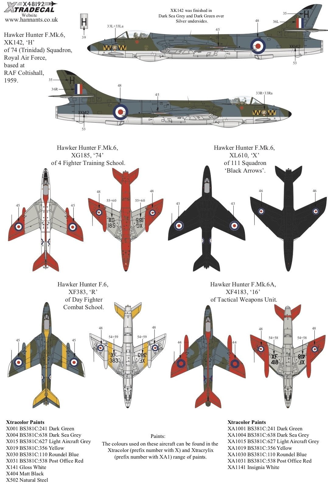 Xtradecal X48192 1/48 Hawker Hunter Mk.6 Pt 3 Model Decals - SGS Model Store