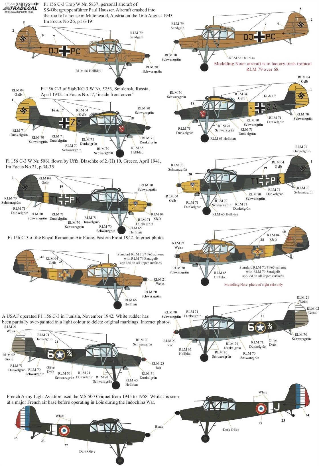 Xtradecal X48196 1/48 Fieseler Fi-156C-3 Storch Model Decals - SGS Model Store