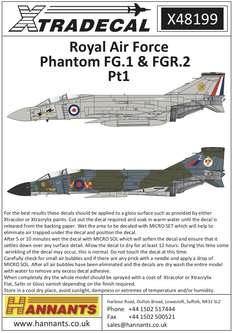 Xtradecal X48199 1/48 RAF Phantom FG.1 & FGR.2 Pt1 Model Decals - SGS Model Store