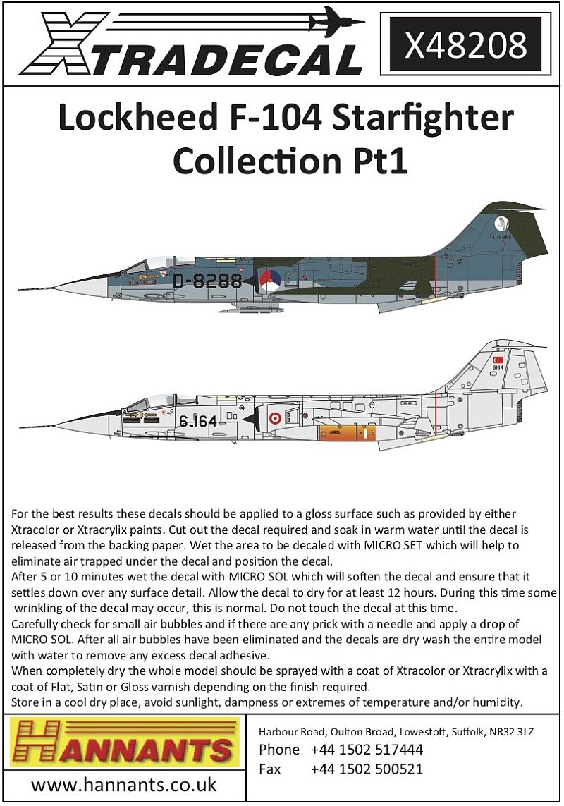 Xtradecal X48208 Lockheed F-104 Starfighter Collection Pt1 Decals 1/48