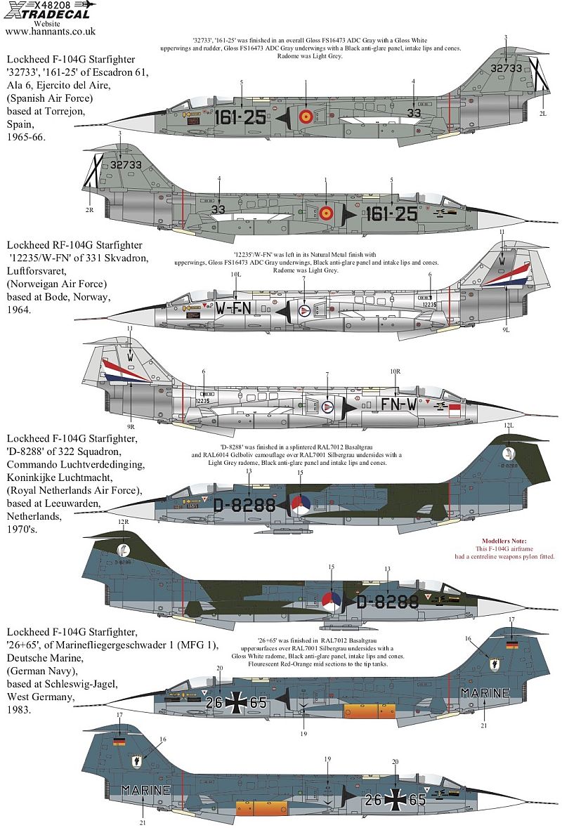 Xtradecal X48208 Lockheed F-104 Starfighter Collection Pt1 Decals 1/48