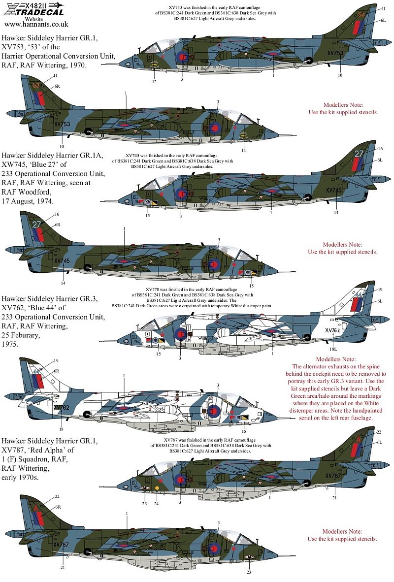 Xtradecal X48211 Early RAF Harrier GR.1/3s Decals 1/48