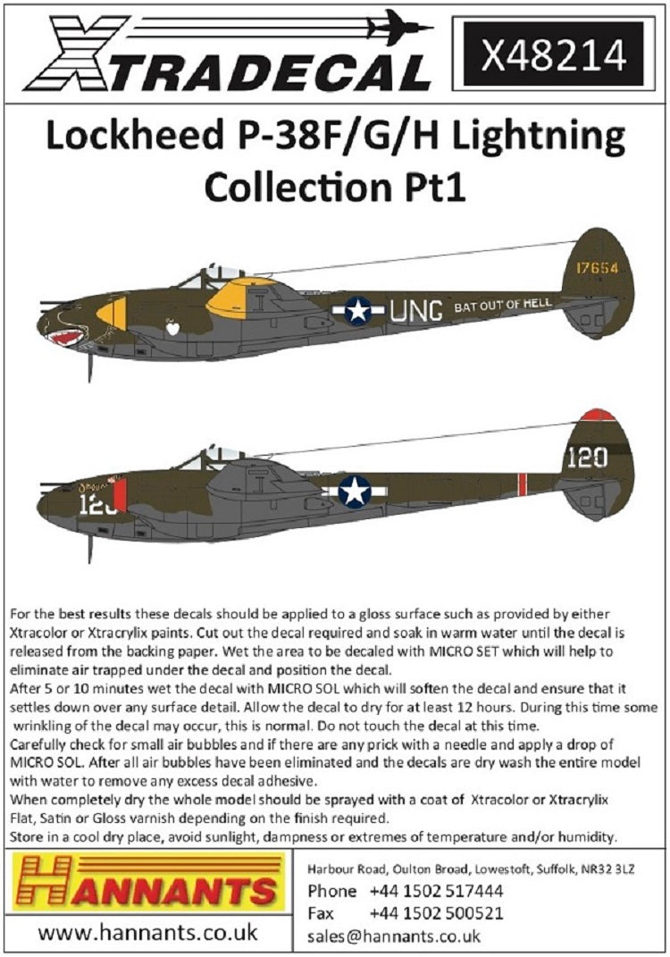 Xtradecal X48214 Lockheed P-38F / G / H Lightning Collection Pt.1 1/48