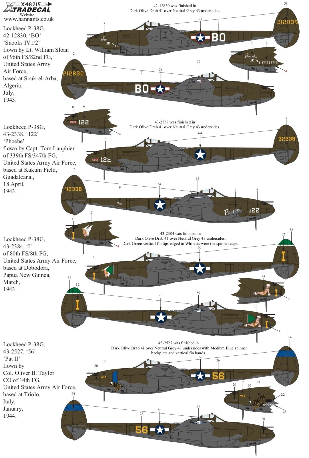 Xtradecal X48215 Lockheed P-38F/G/H Lightning Collection Pt.2 1/48