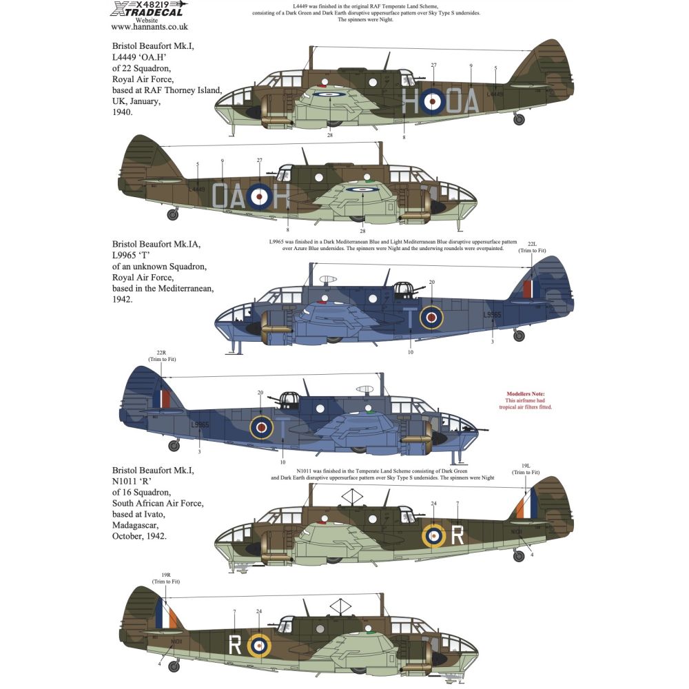 Xtradecal X48219 Bristol Beaufort Mk.I/IA Collection Pt1 1/48