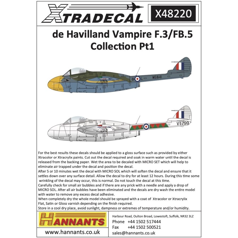 Xtradecal X48220 de Havilland Vampire F.3/FB.5 Collection 1/48