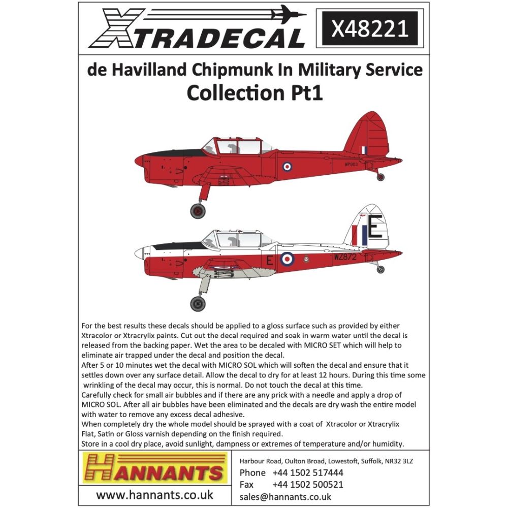 Xtradecal X48221 de Havilland Chipmunk In Military Service Part 1 1/48
