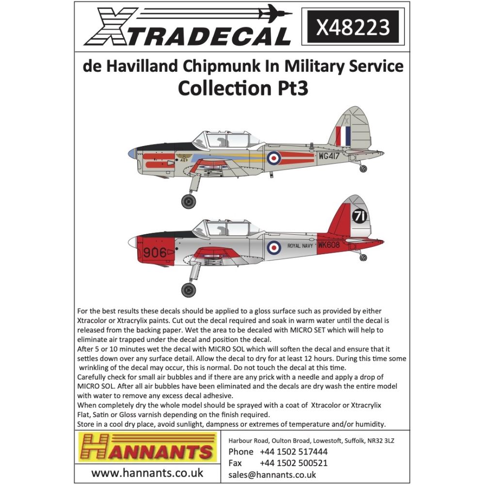 Xtradecal X48223 de Havilland Chipmunk In Military Service Part 3 1/48