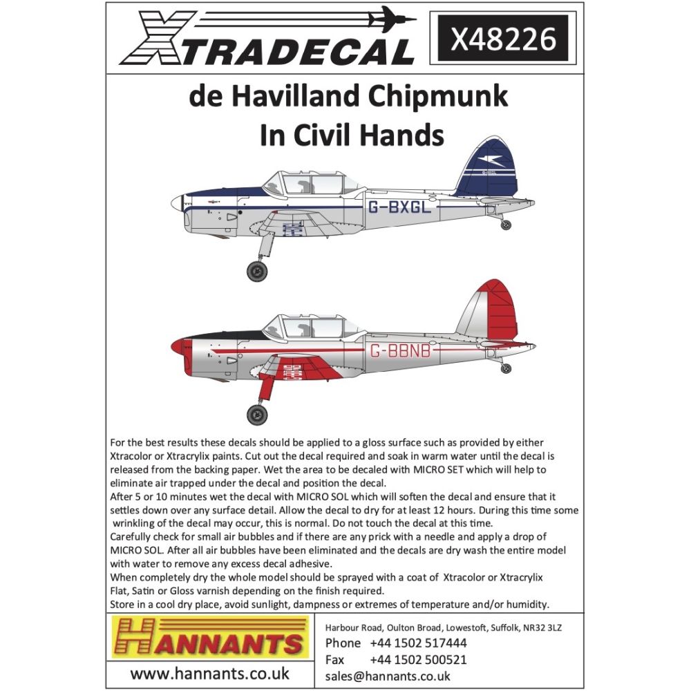 Xtradecal X48226 de Havilland Chipmunk In Civil Hands 1/48
