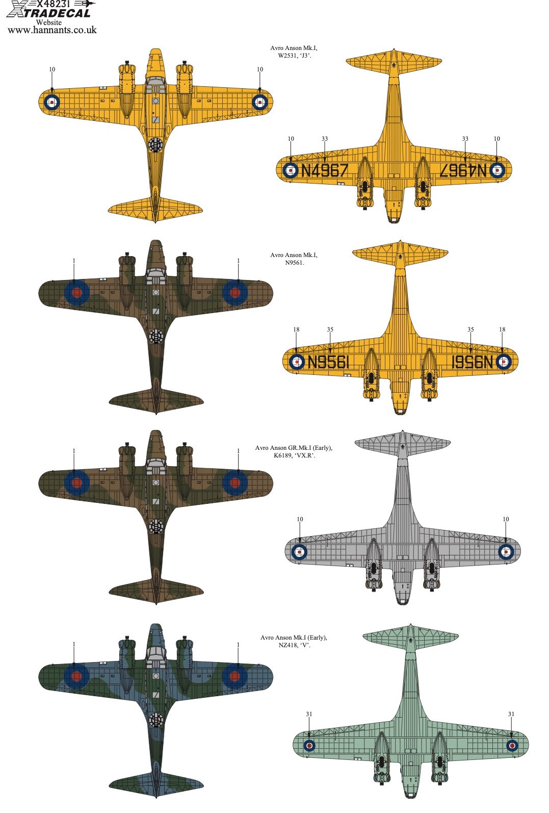 Xtradecal X48231 Avro Anson Mk.I Collection Part 1 1/48