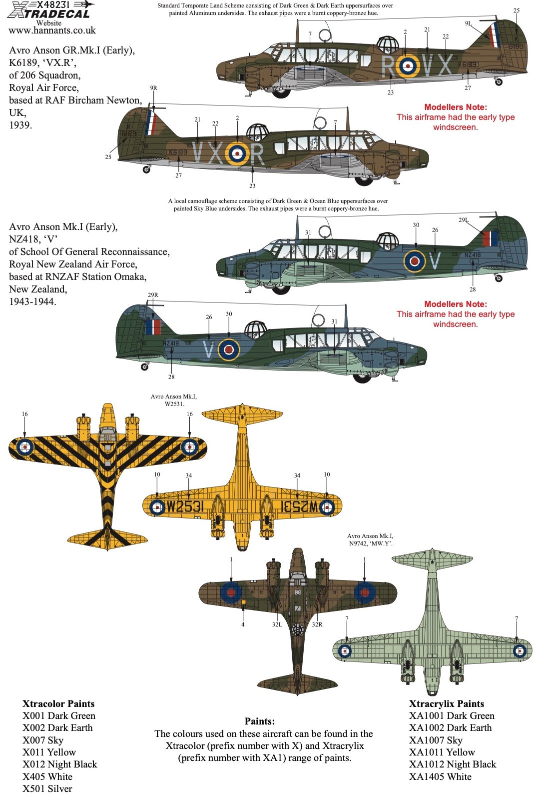 Xtradecal X48231 Avro Anson Mk.I Collection Part 1 1/48