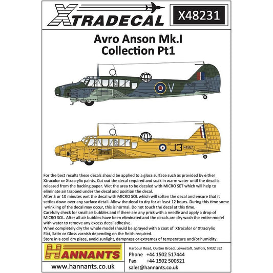 Xtradecal X48231 Avro Anson Mk.I Collection Part 1 1/48